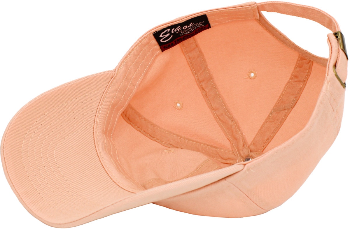 Peach Low Profile Baseball Caps Inside Turned Over View